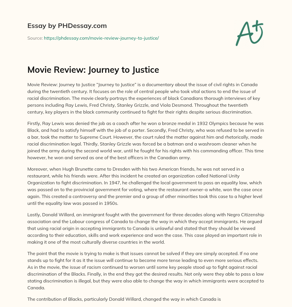 Movie Review: Journey to Justice essay