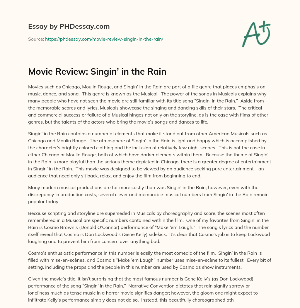 singing in the rain summary essay