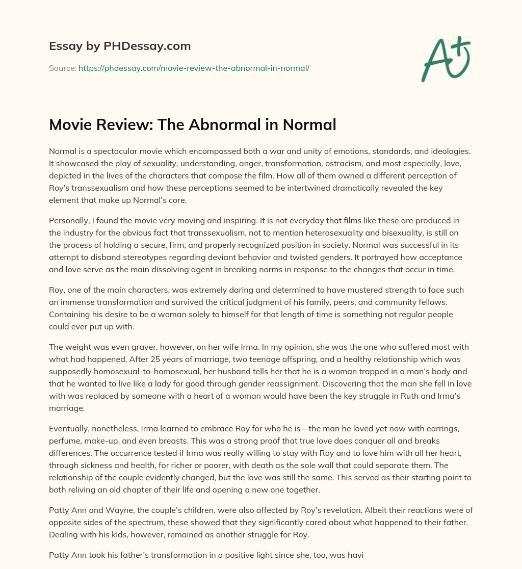 Movie Review: The Abnormal in Normal essay