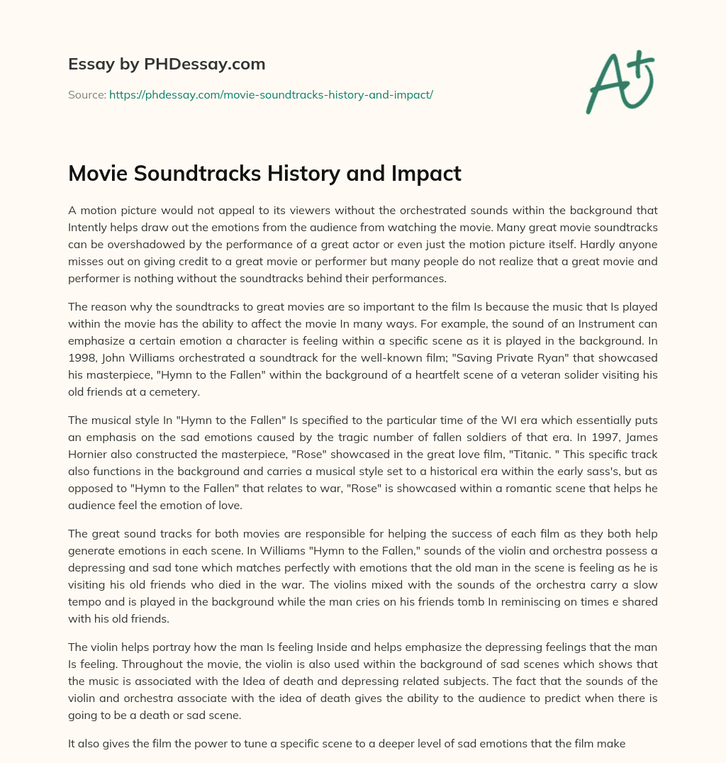 Movie Soundtracks History and Impact essay