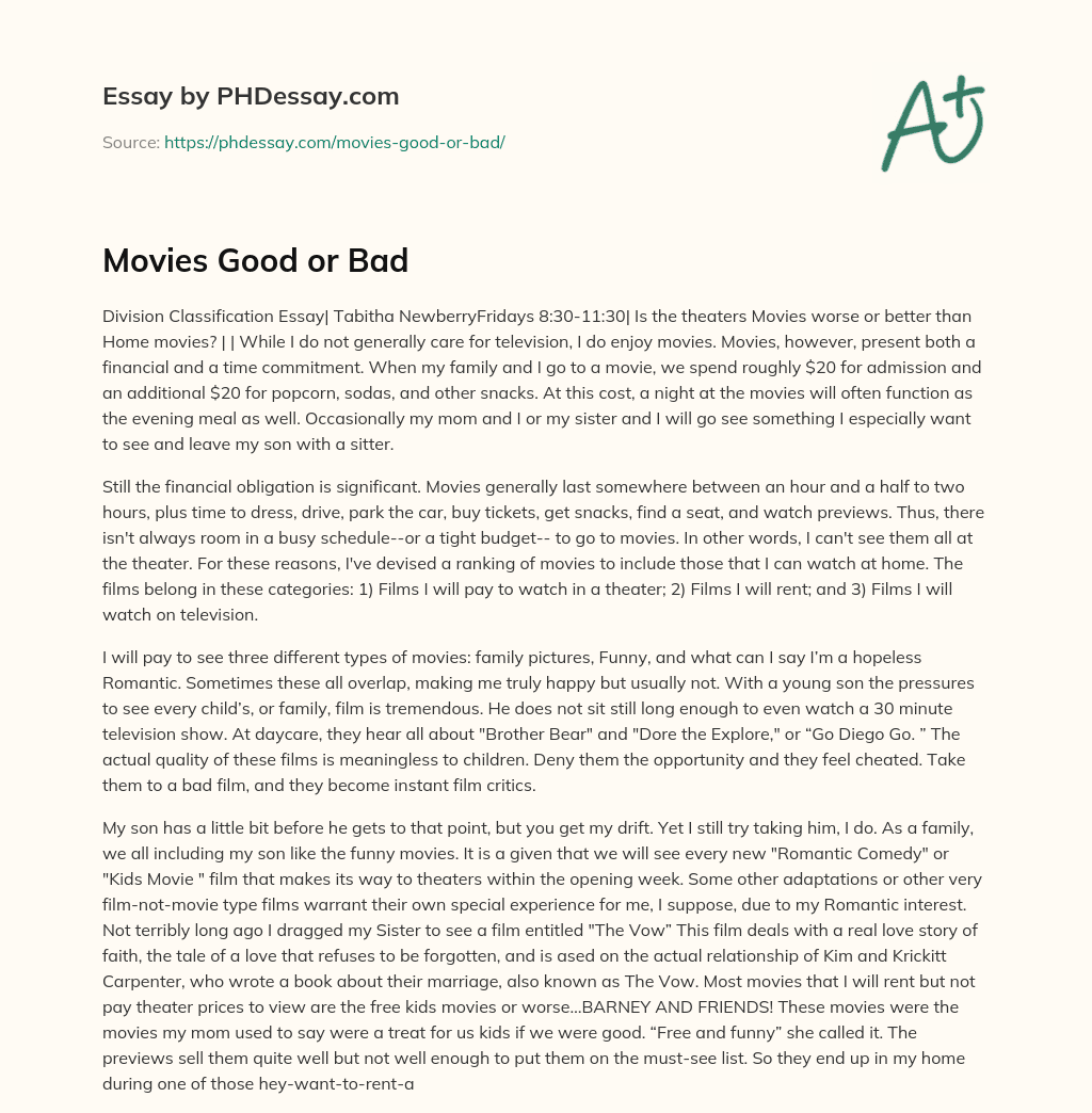 Movies Good or Bad essay