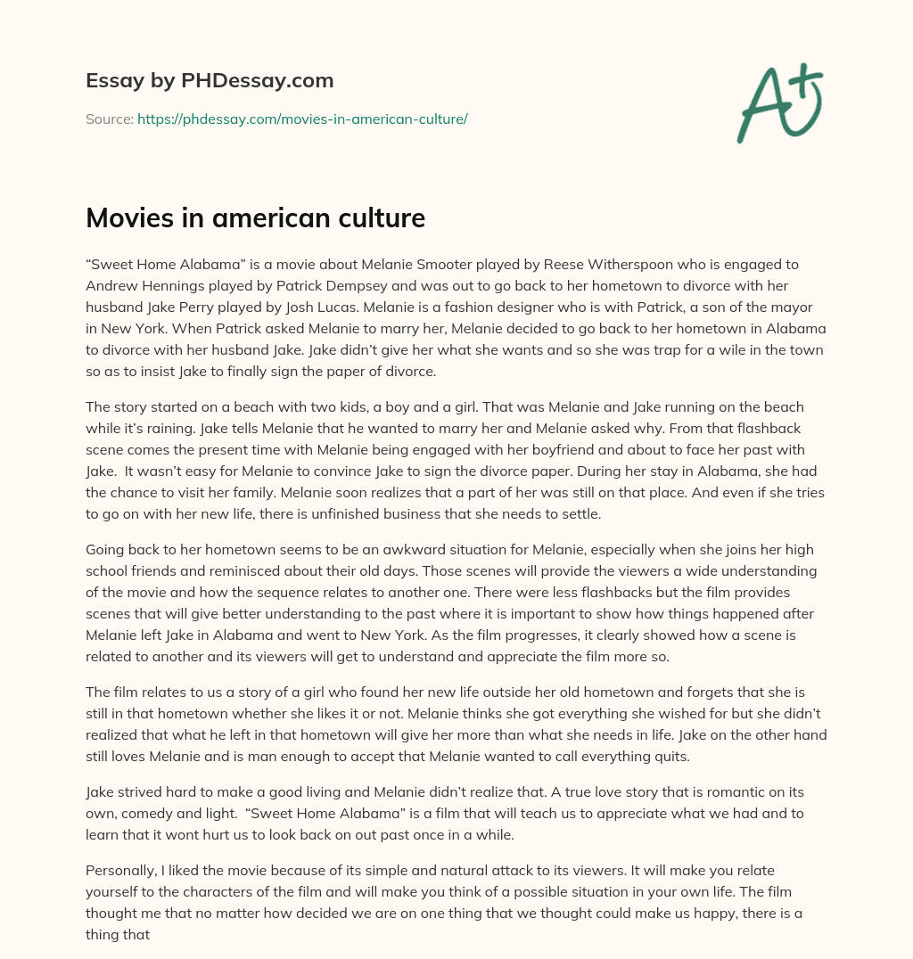 Movies in american culture essay