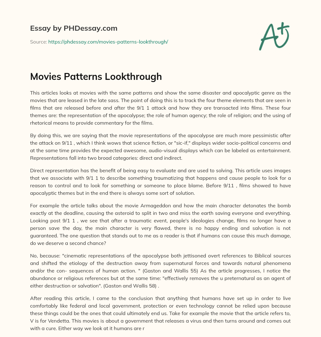 Movies Patterns Lookthrough essay