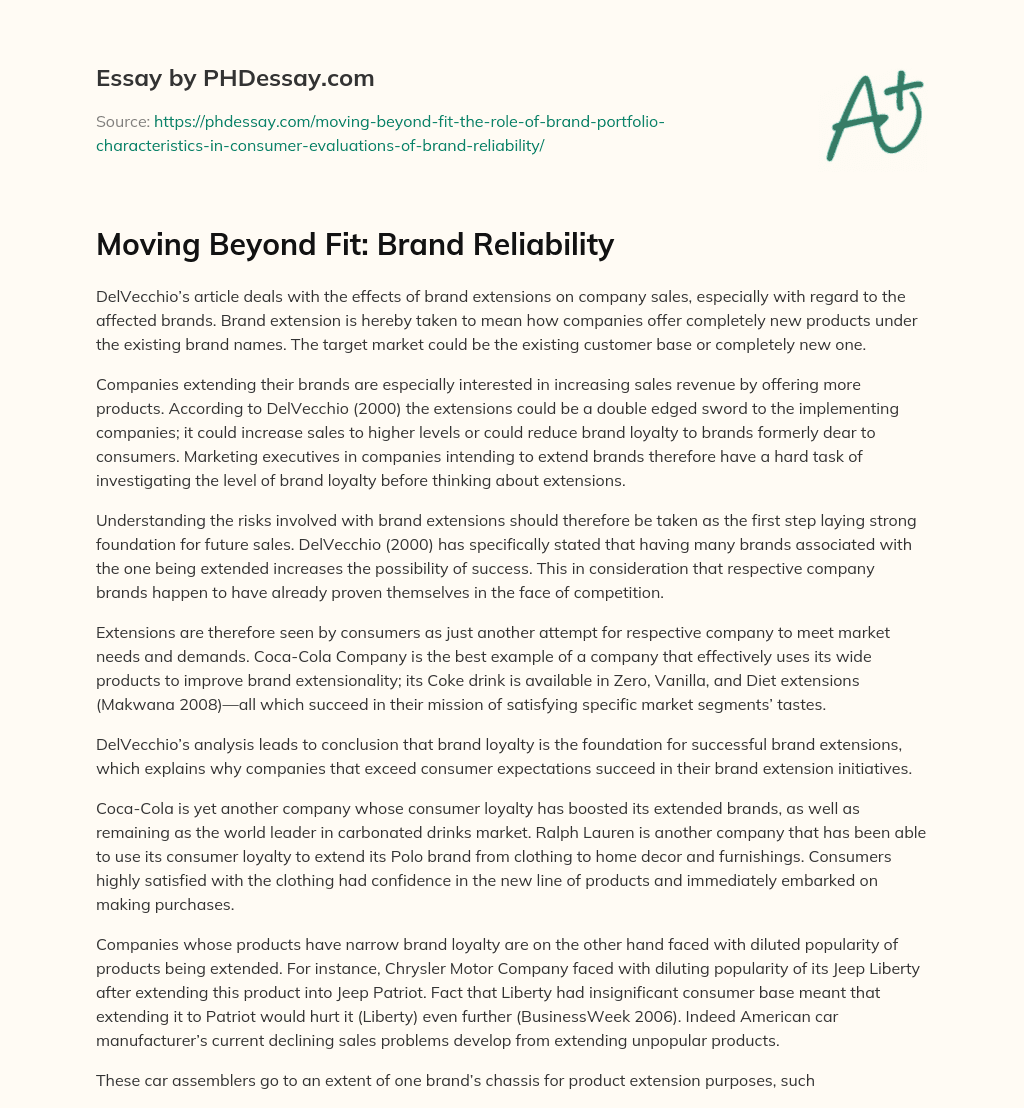 Moving Beyond Fit: Brand Reliability essay