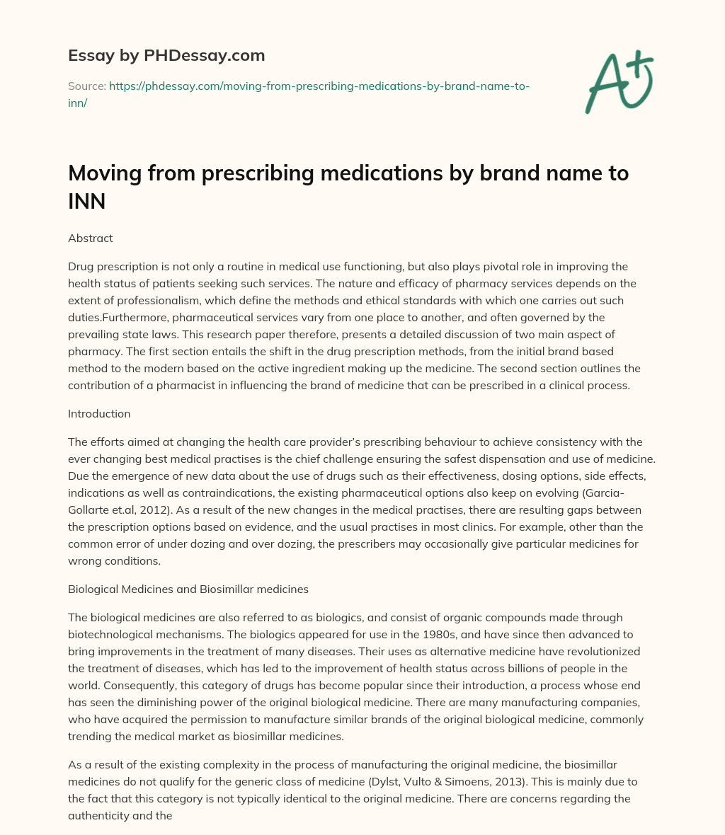 Moving from prescribing medications by brand name to INN essay