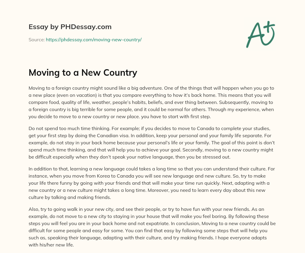 essay on moving to a new country