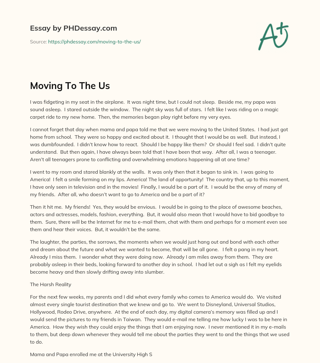 Moving To The Us essay