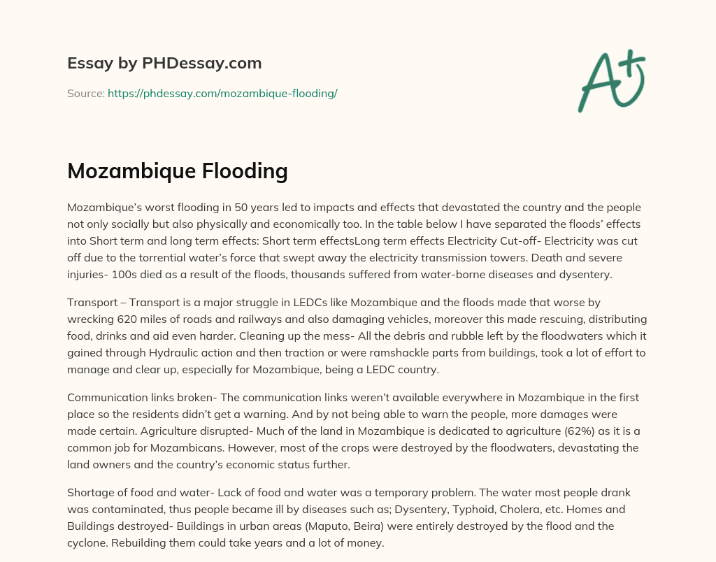 Mozambique Flooding essay