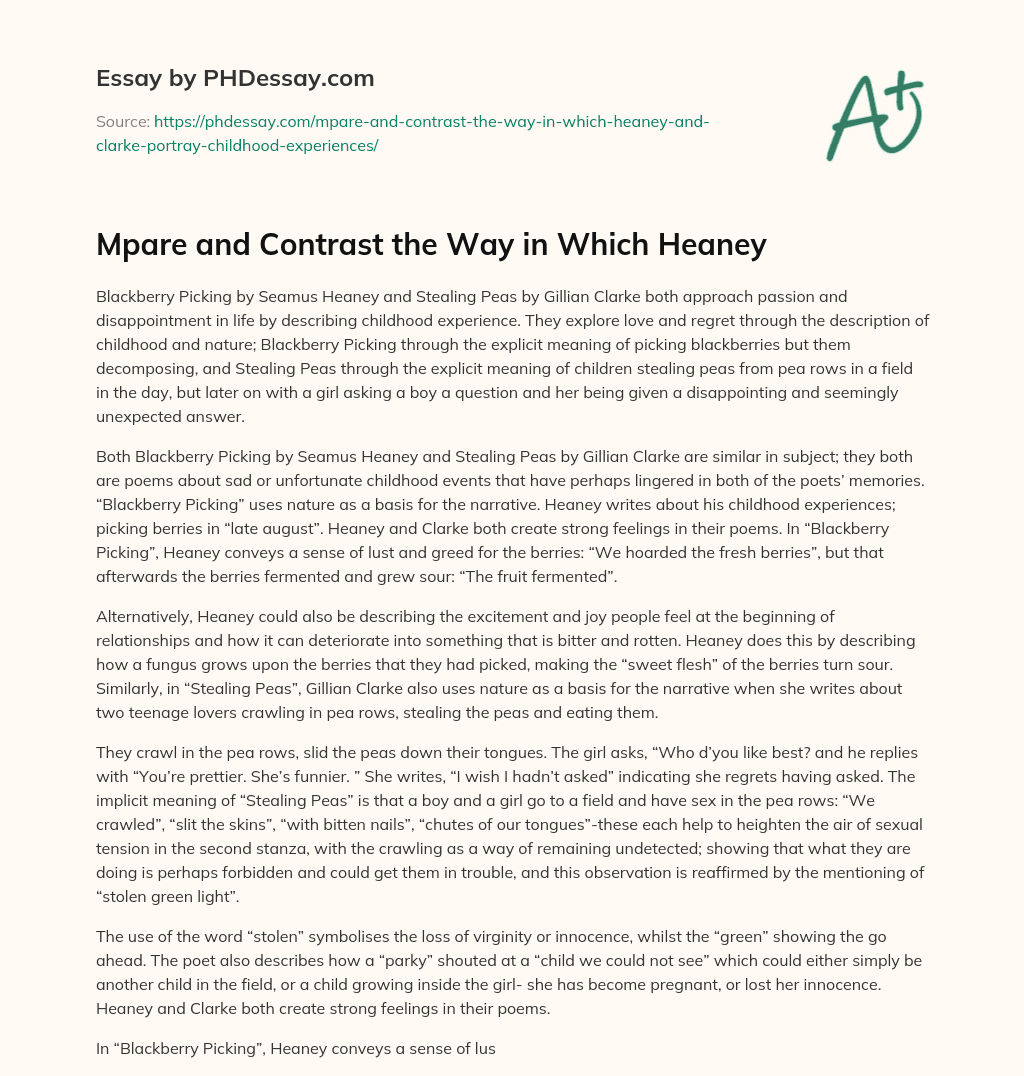 Mpare and Contrast the Way in Which Heaney essay