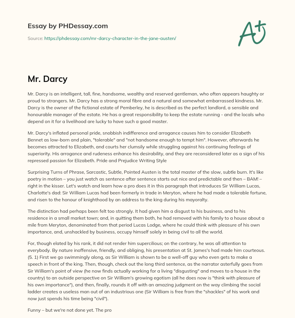 The Complex Character and Perfect Landlord of Pemberley essay