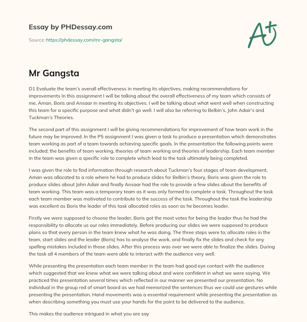 Assessing Team Effectiveness and Recommendations for Improvement essay