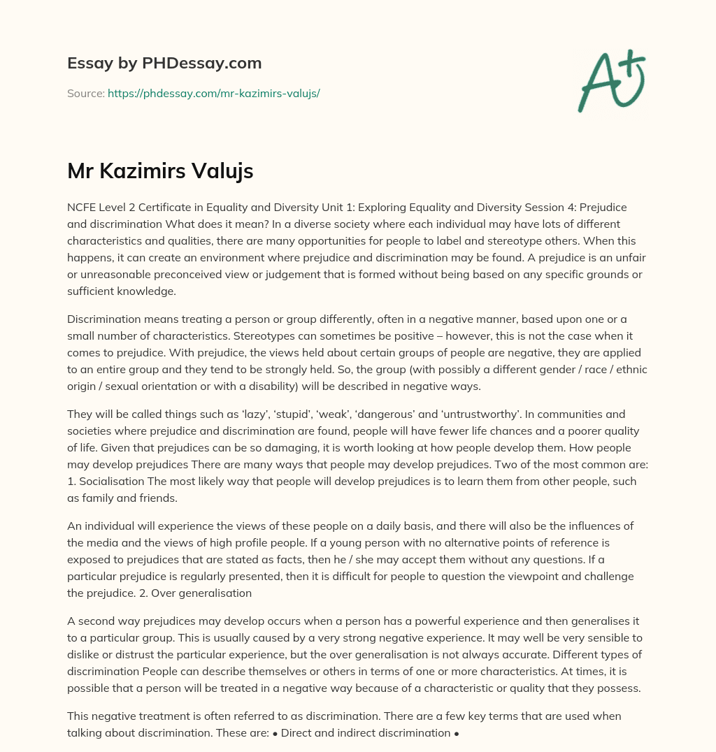 Mr Kazimirs Valujs essay