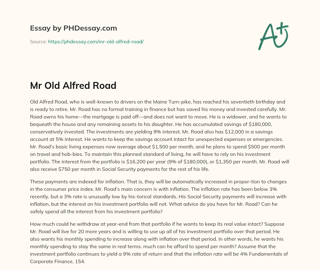 Mr Old Alfred Road essay