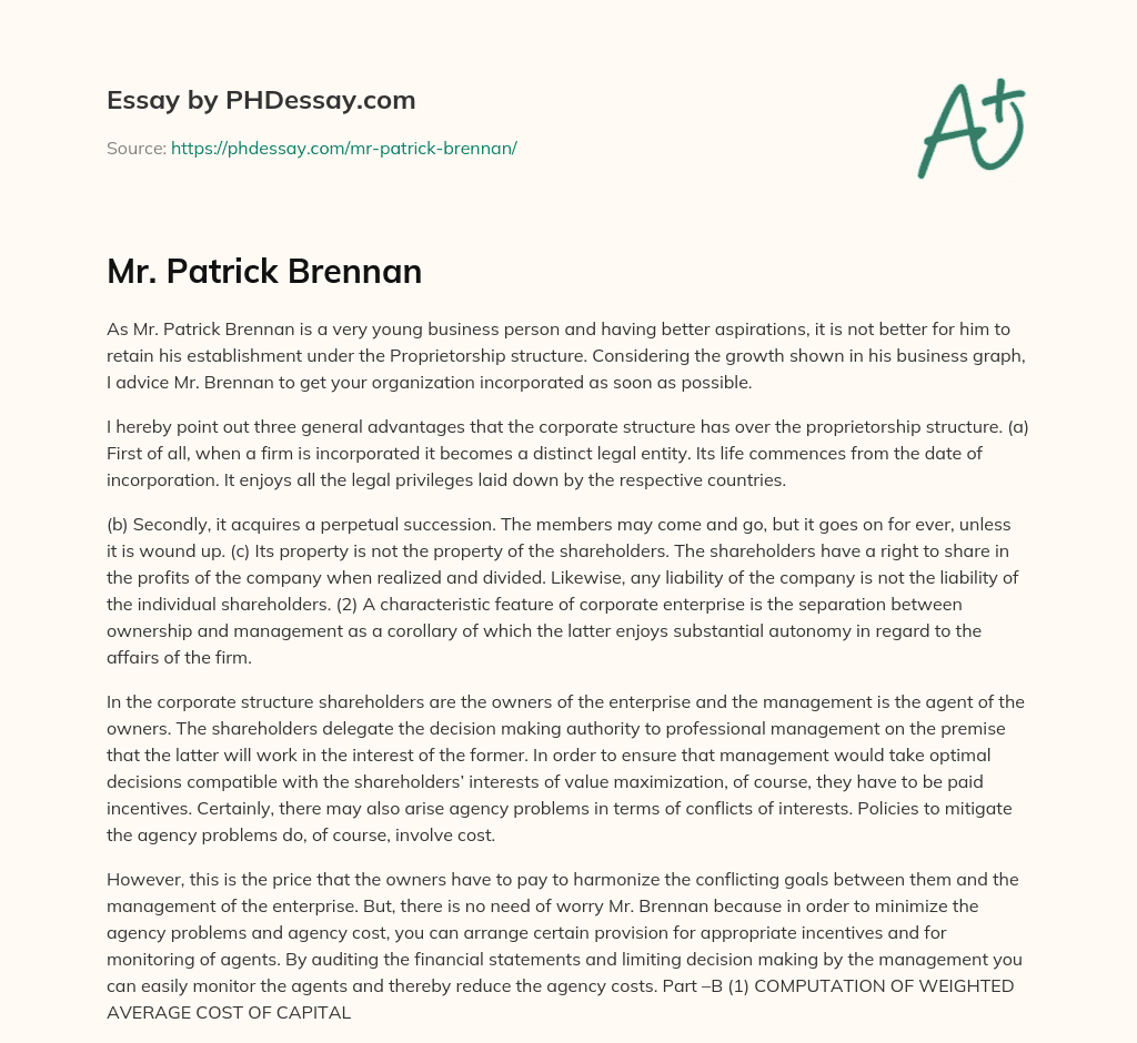 Mr. Patrick Brennan essay