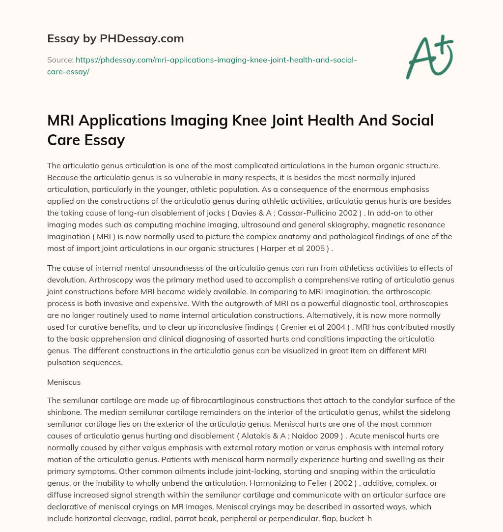 MRI Applications Imaging Knee Joint Health And Social Care Essay essay