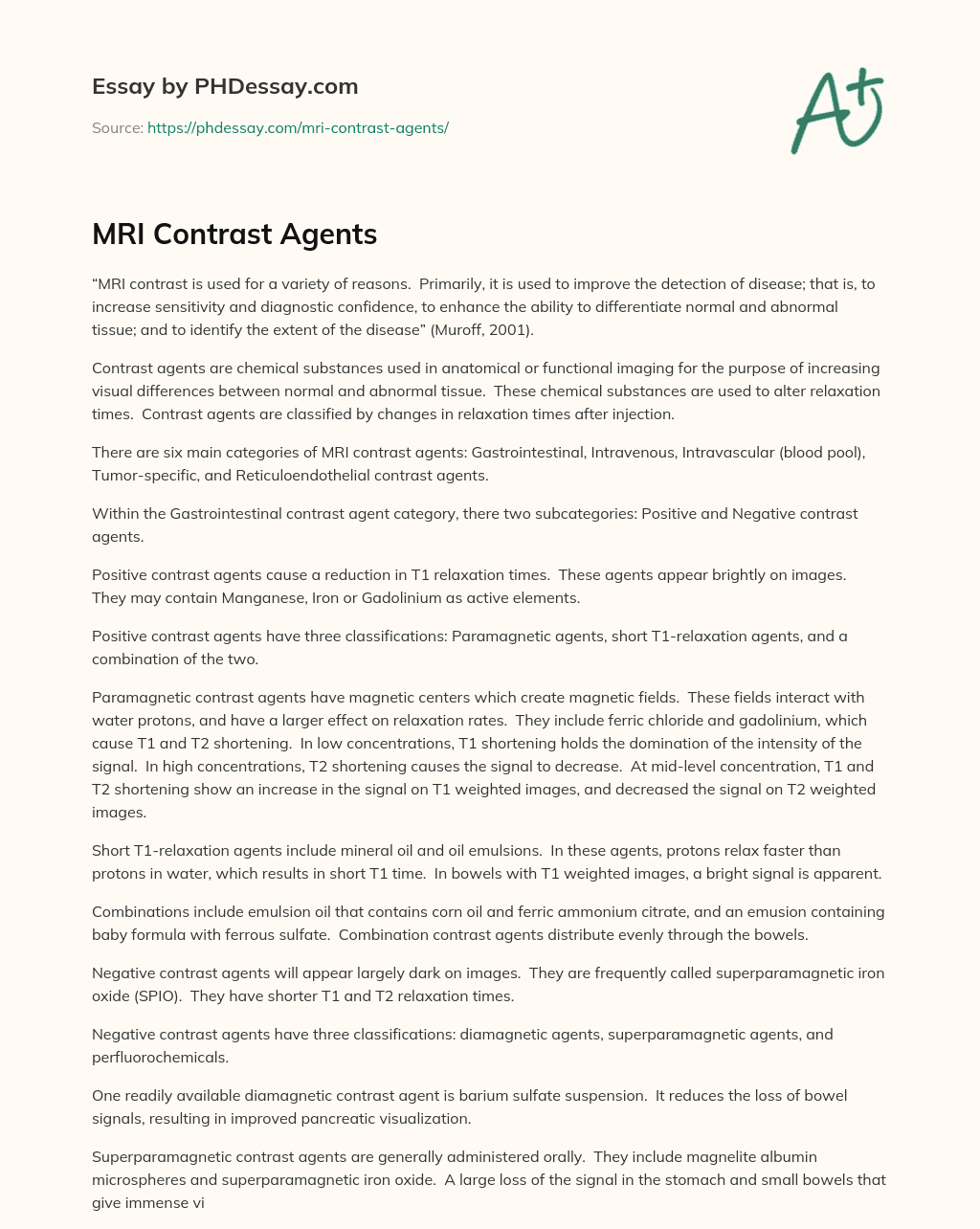 MRI Contrast Agents essay