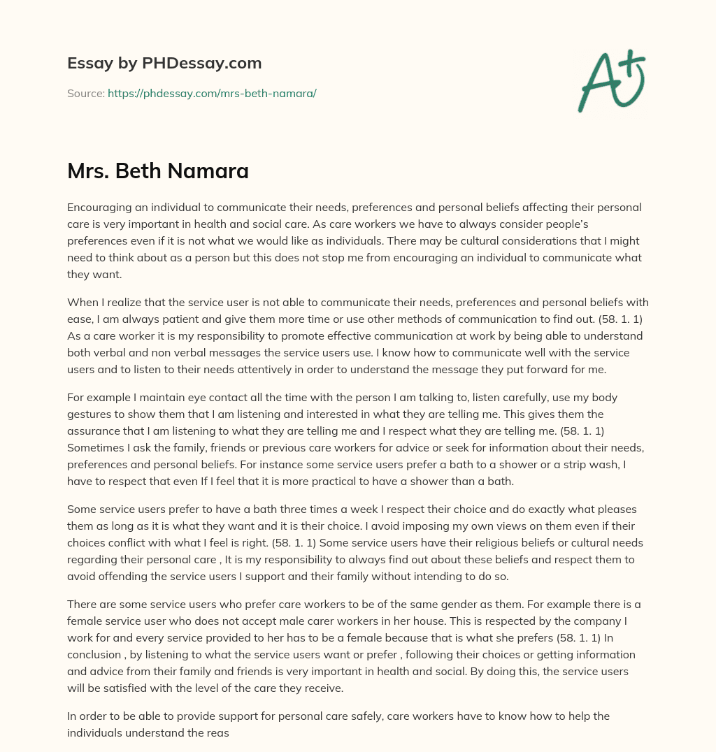 Mrs. Beth Namara essay