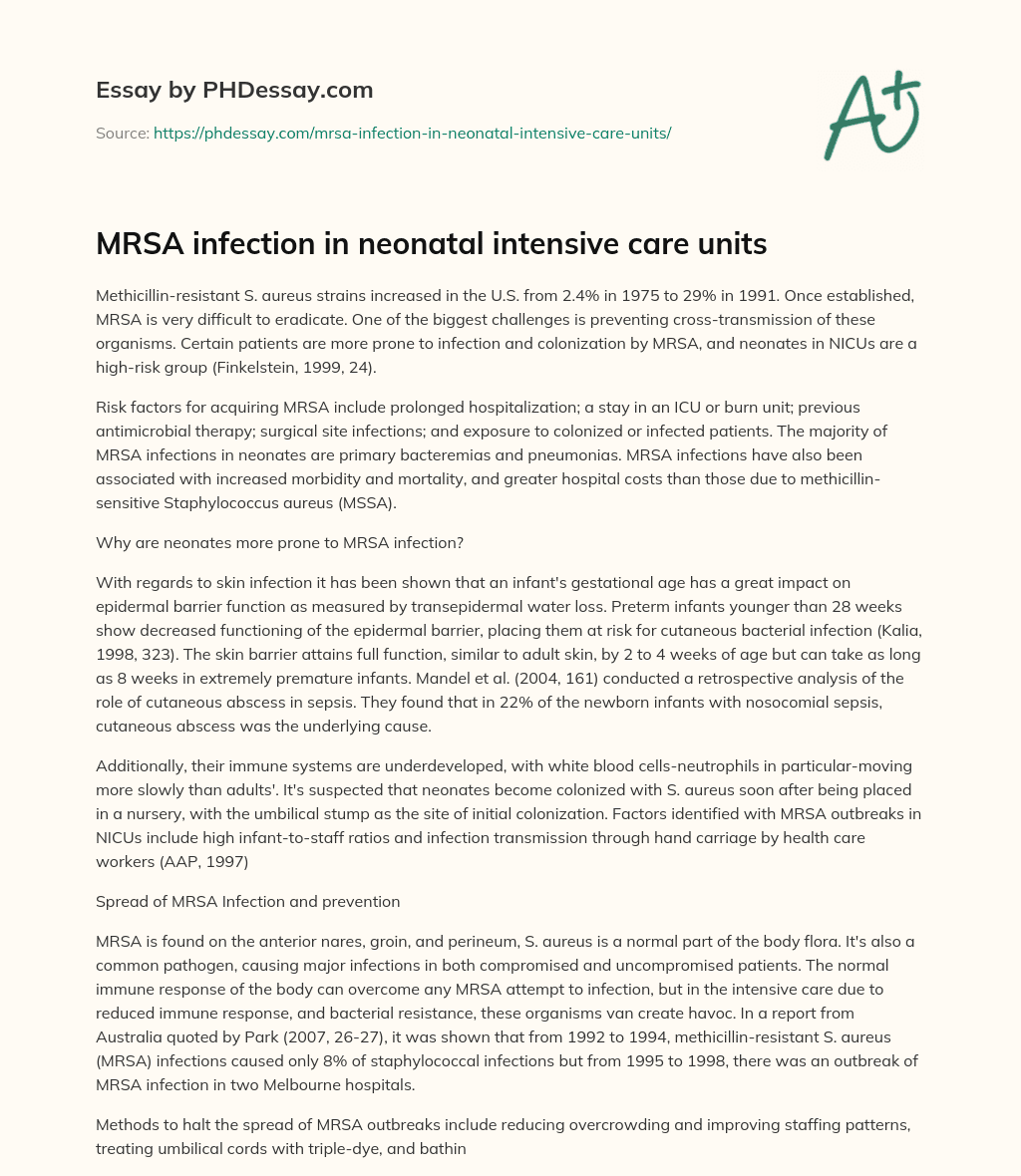 MRSA infection in neonatal intensive care units essay
