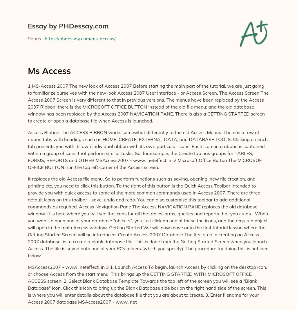 Introduction to the New User Interface of MS-Access 2007 essay