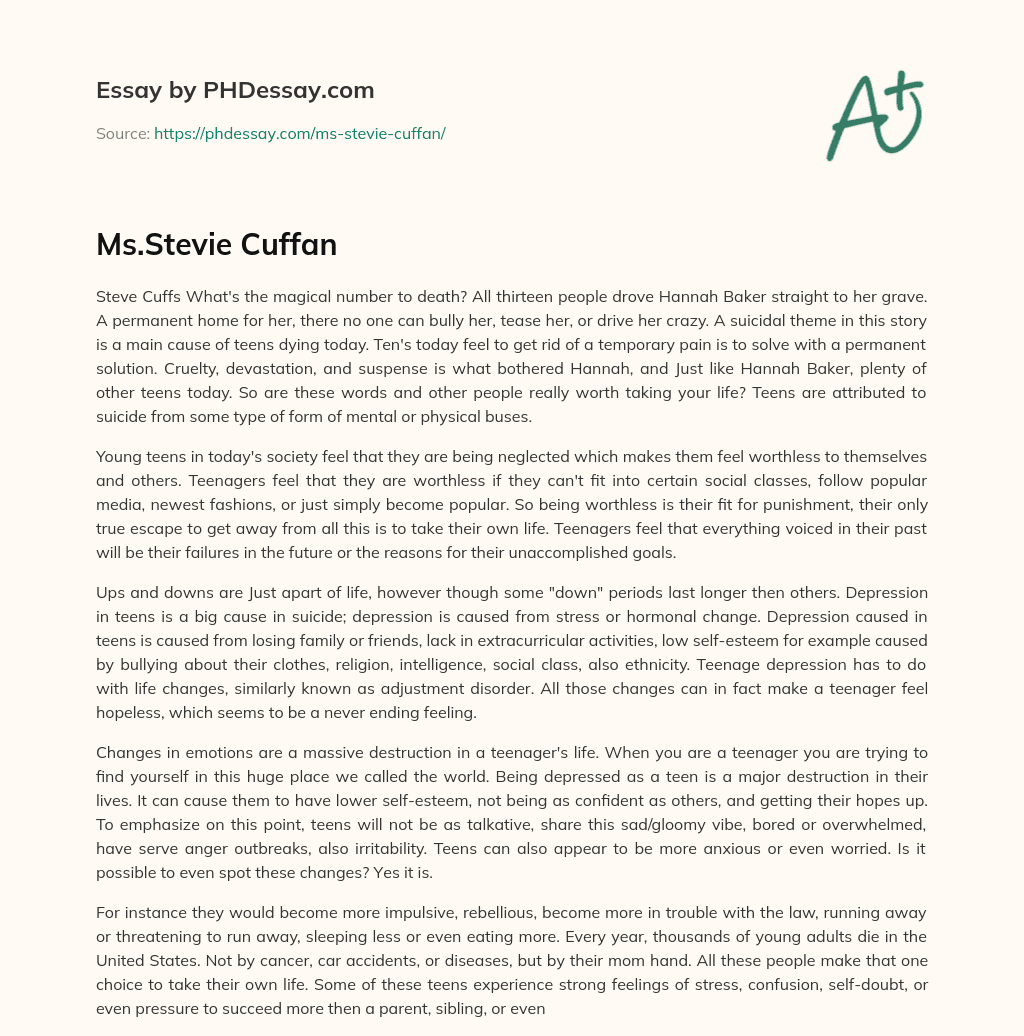 Ms.Stevie Cuffan essay