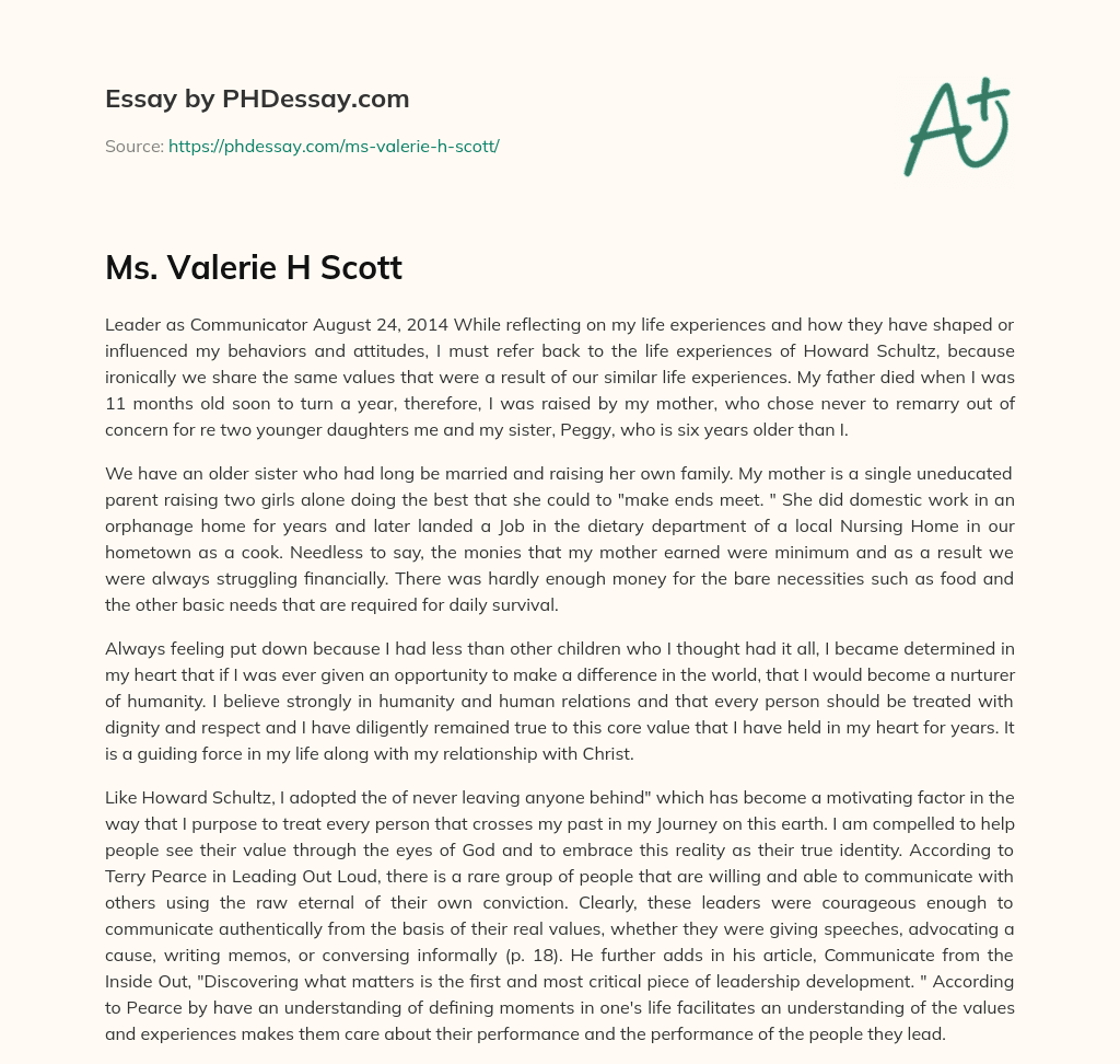 Ms. Valerie H Scott essay
