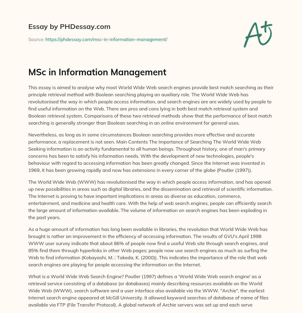 MSc in Information Management essay