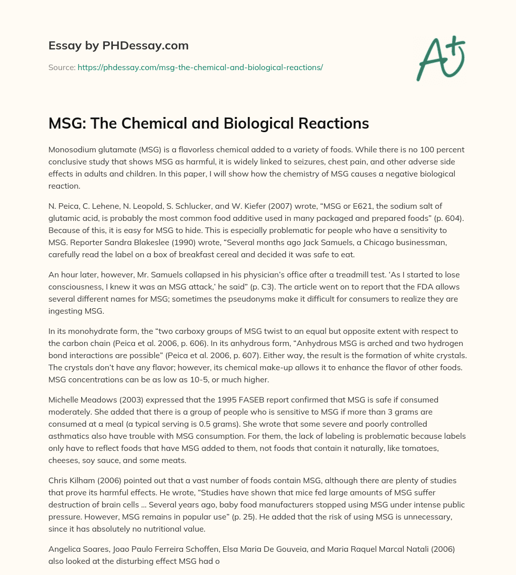 MSG: The Chemical and Biological Reactions essay