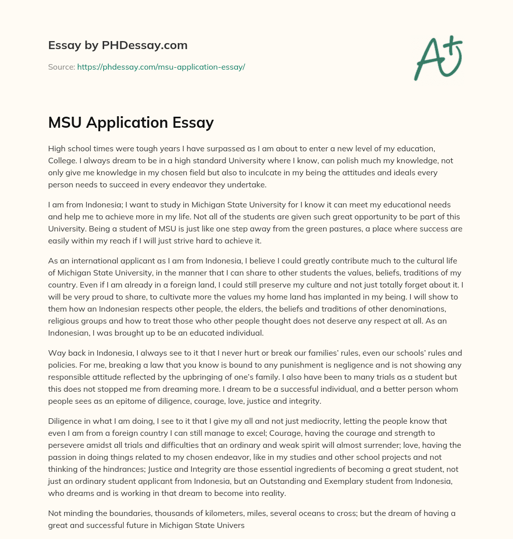 MSU Application Essay essay