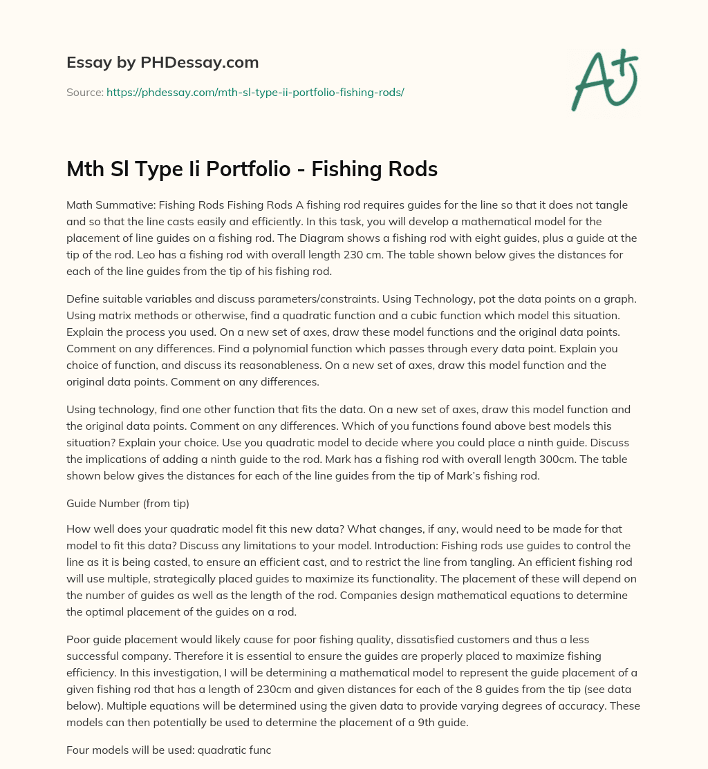 Mth Sl Type Ii Portfolio – Fishing Rods essay