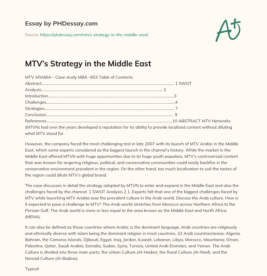MTV’s Strategy in the Middle East essay