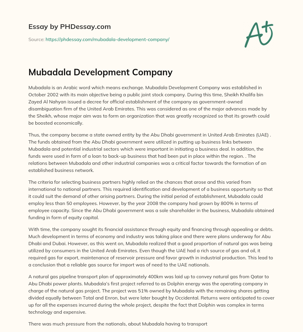 Mubadala Development Company essay