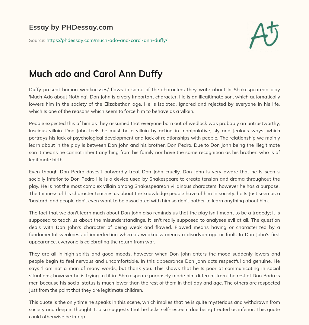 Much ado and Carol Ann Duffy essay