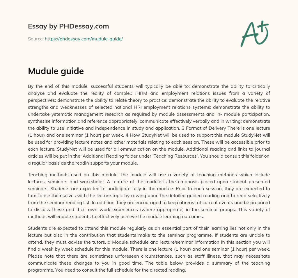 Mudule guide essay