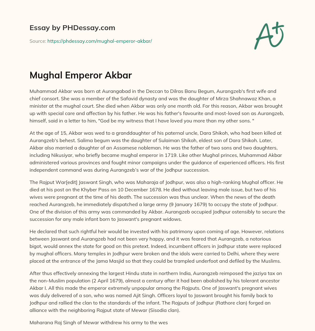 Mughal Emperor Akbar essay
