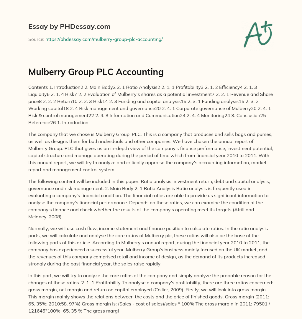 Mulberry Group PLC Accounting essay
