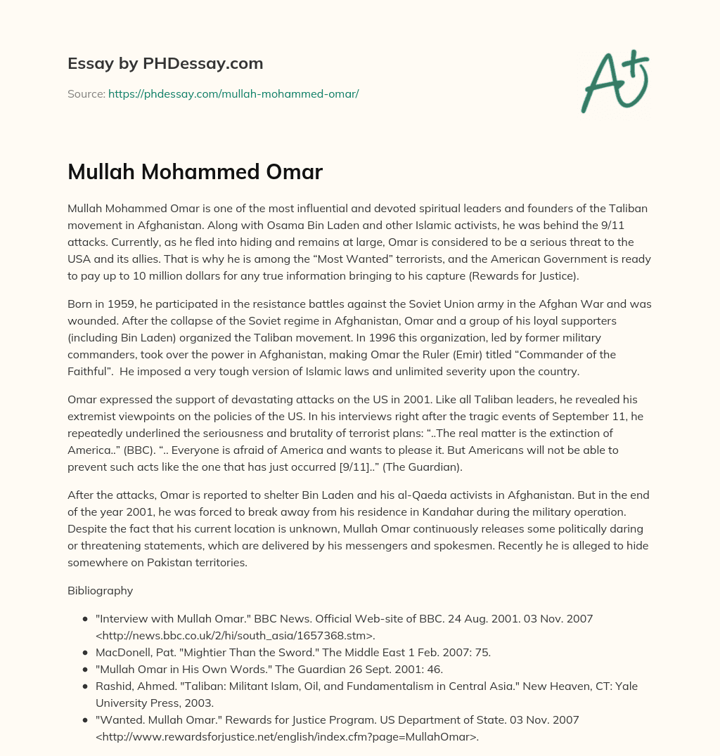 Mullah Mohammed Omar essay