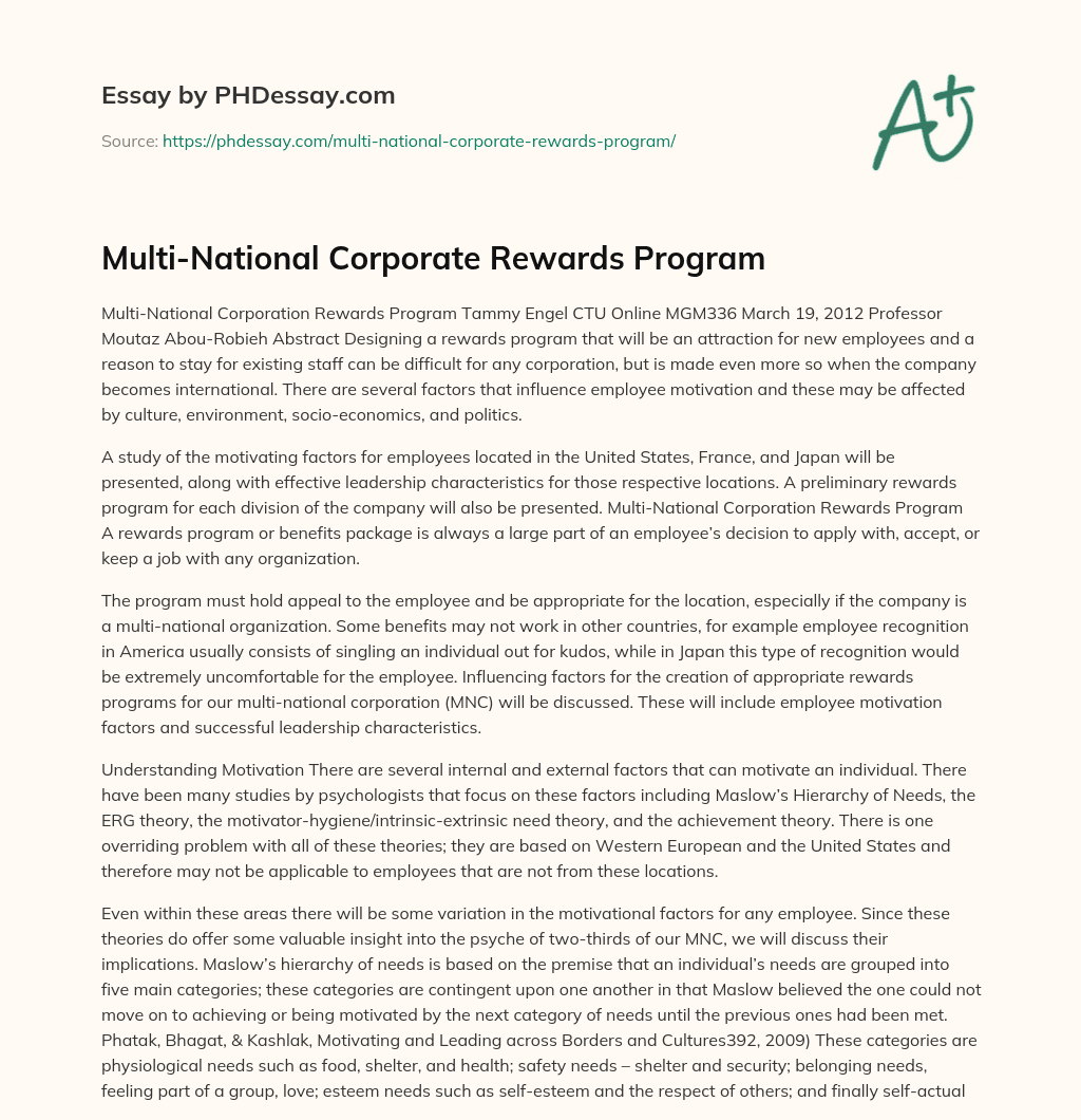 Multi-National Corporate Rewards Program essay