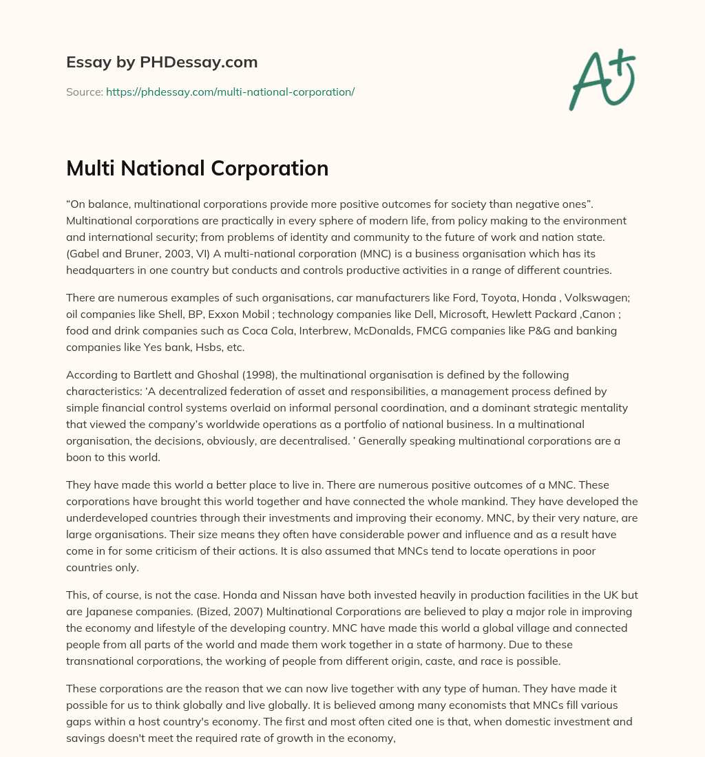 Multi National Corporation essay