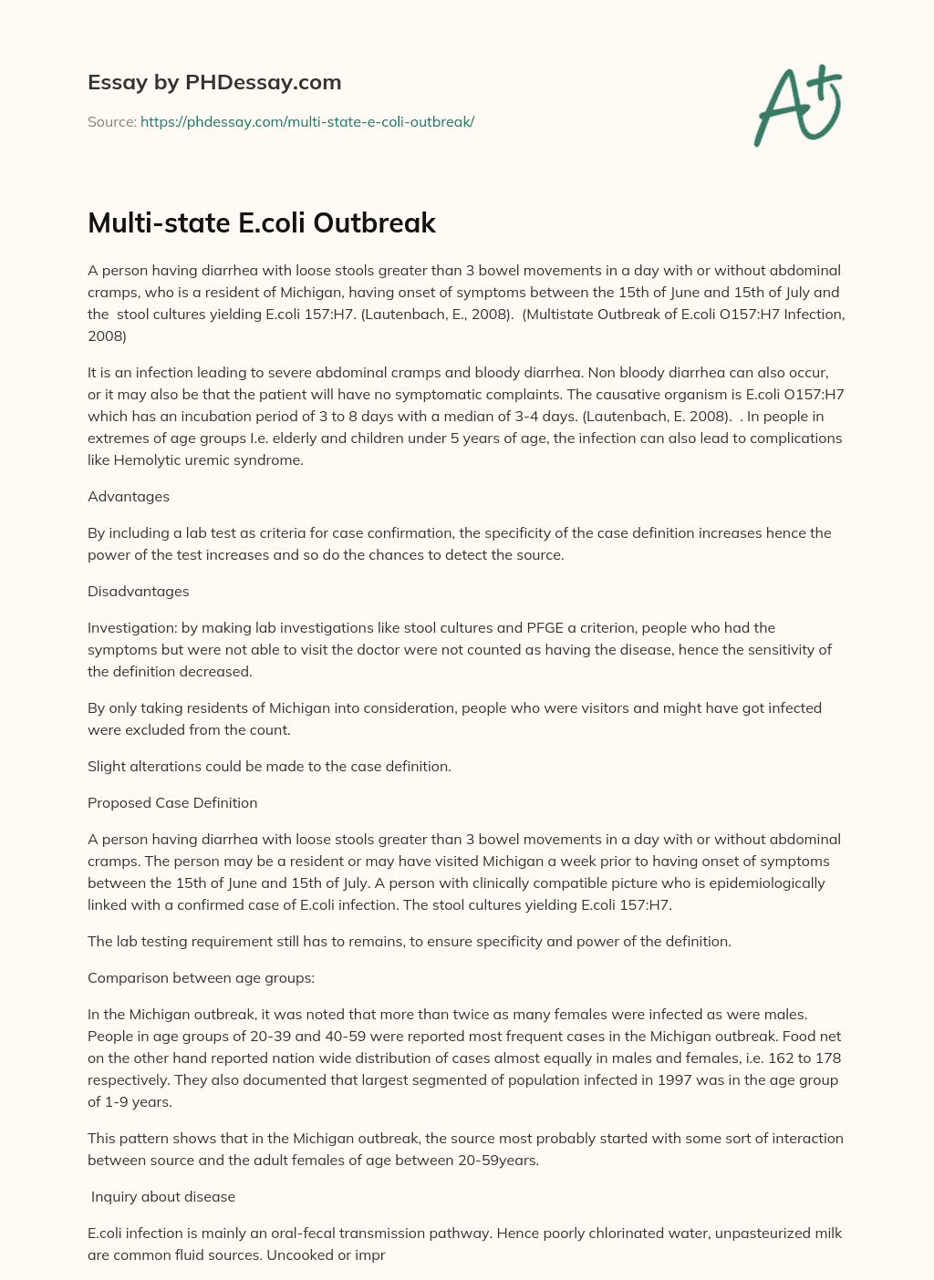 Multi-state E.coli Outbreak essay