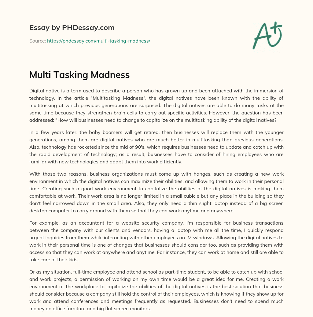 Multi Tasking Madness essay