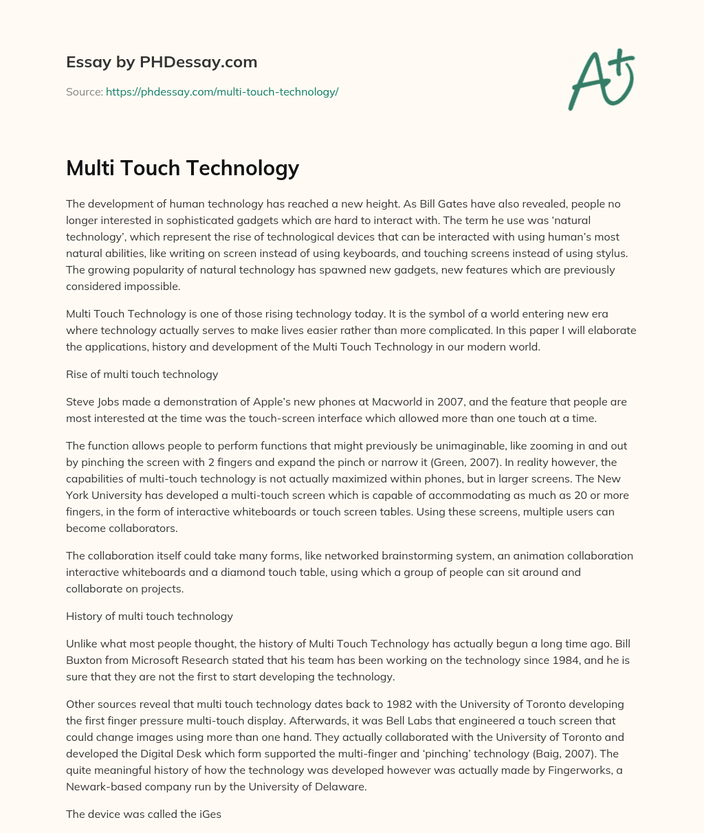 Multi Touch Technology essay