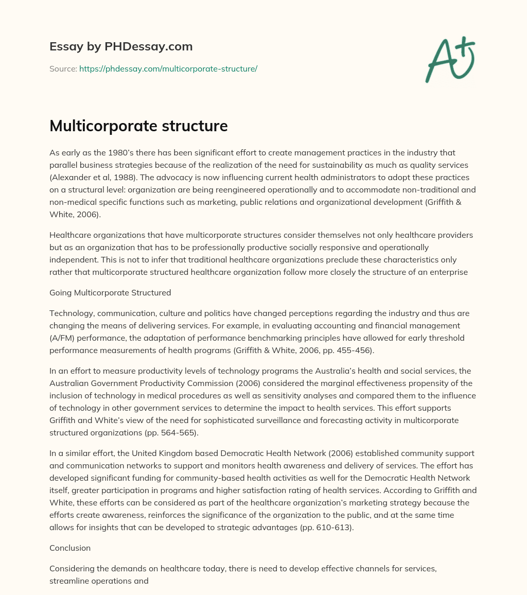 Multicorporate structure essay
