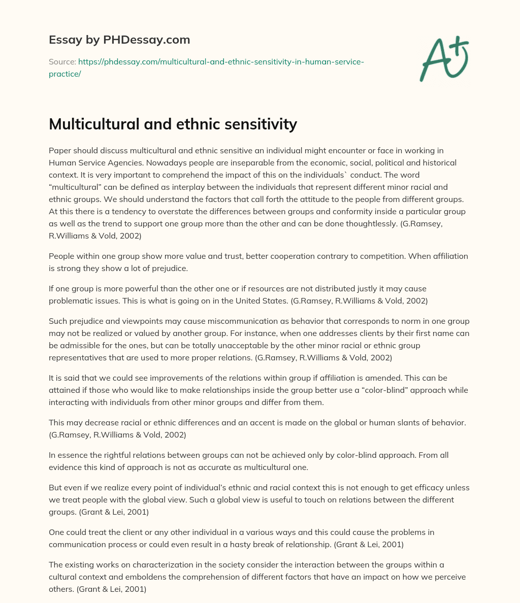 Multicultural and ethnic sensitivity essay