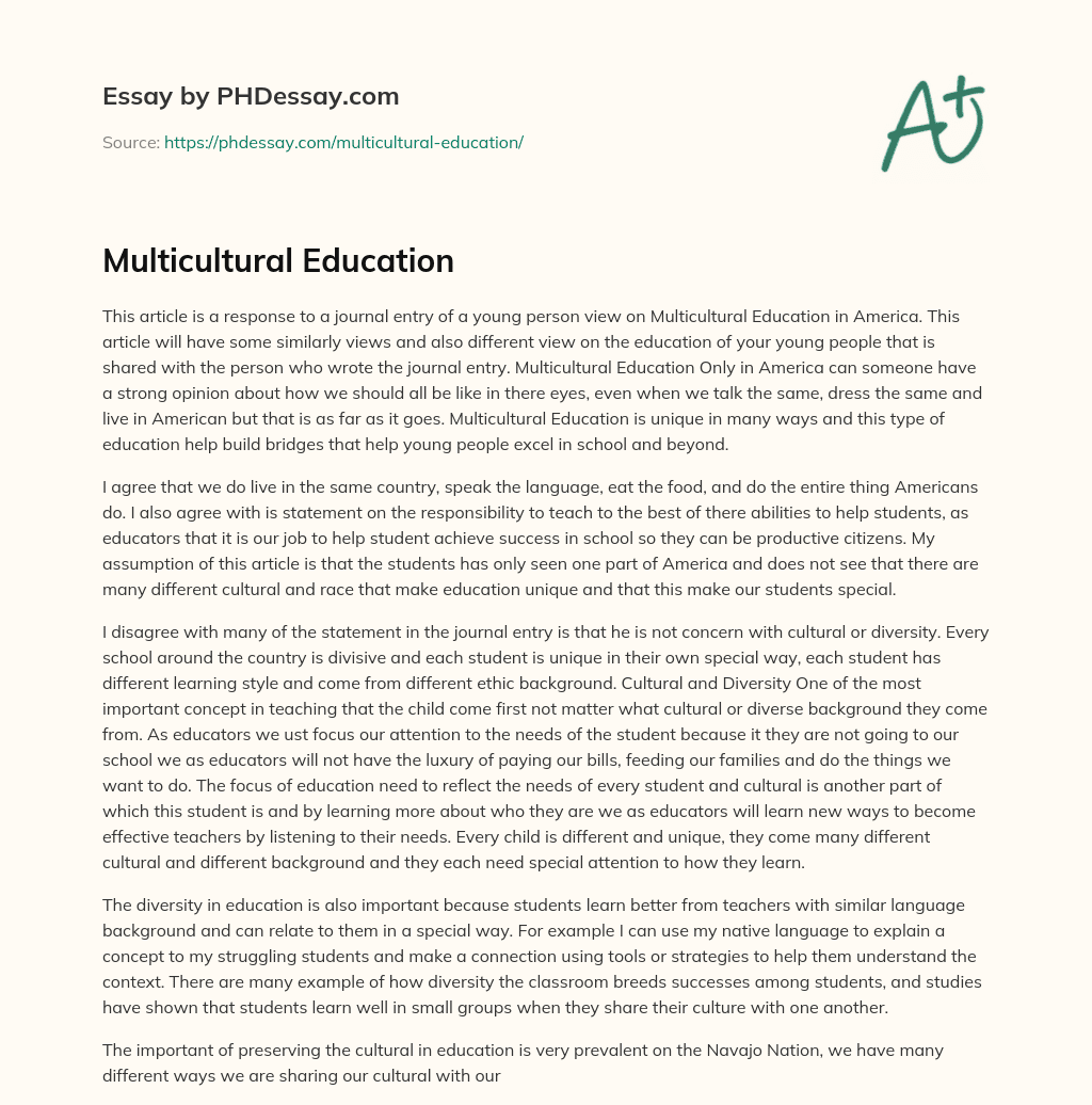 Multicultural Education essay