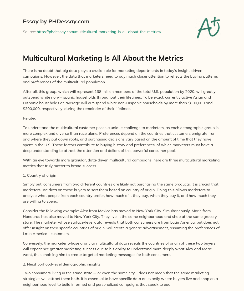 Multicultural Marketing Is All About the Metrics essay