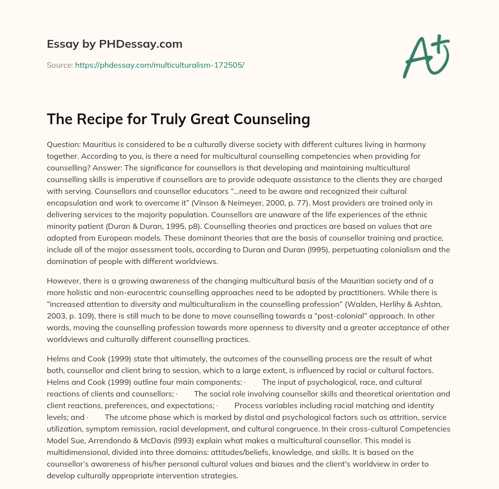 The Recipe for Truly Great Counseling essay