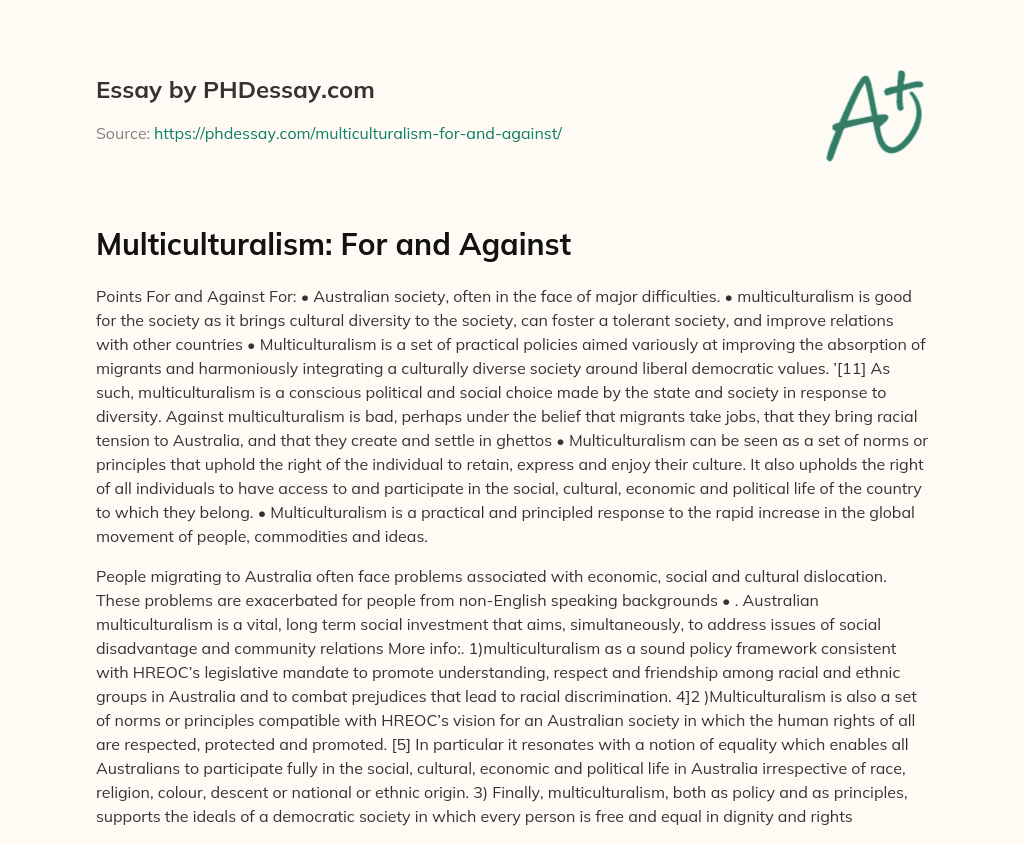 Multiculturalism: For and Against essay