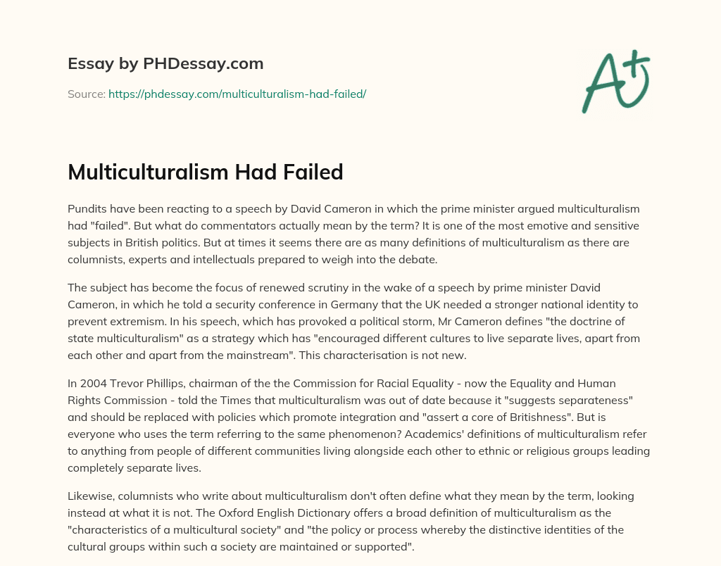 Multiculturalism Had Failed essay