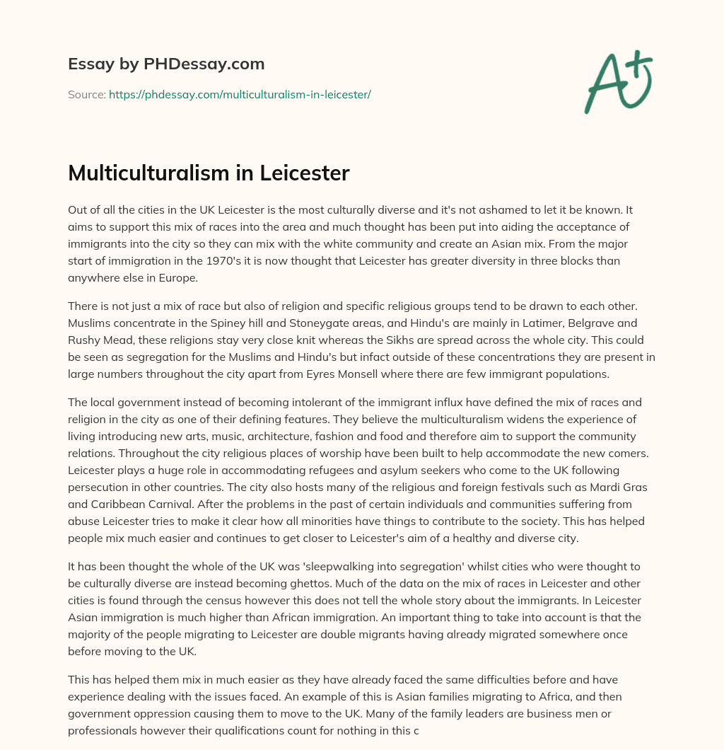 Multiculturalism in Leicester essay