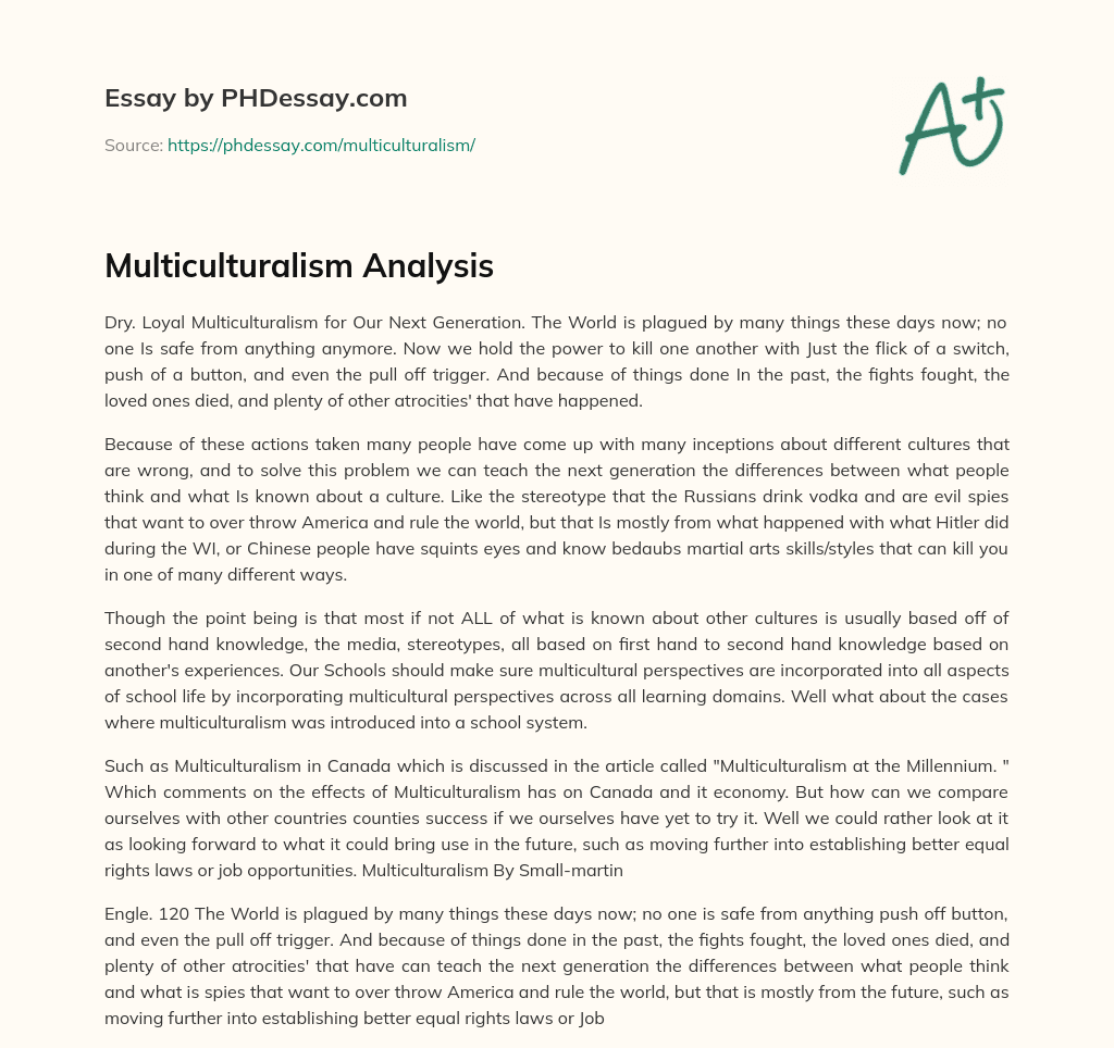 Multiculturalism Analysis essay